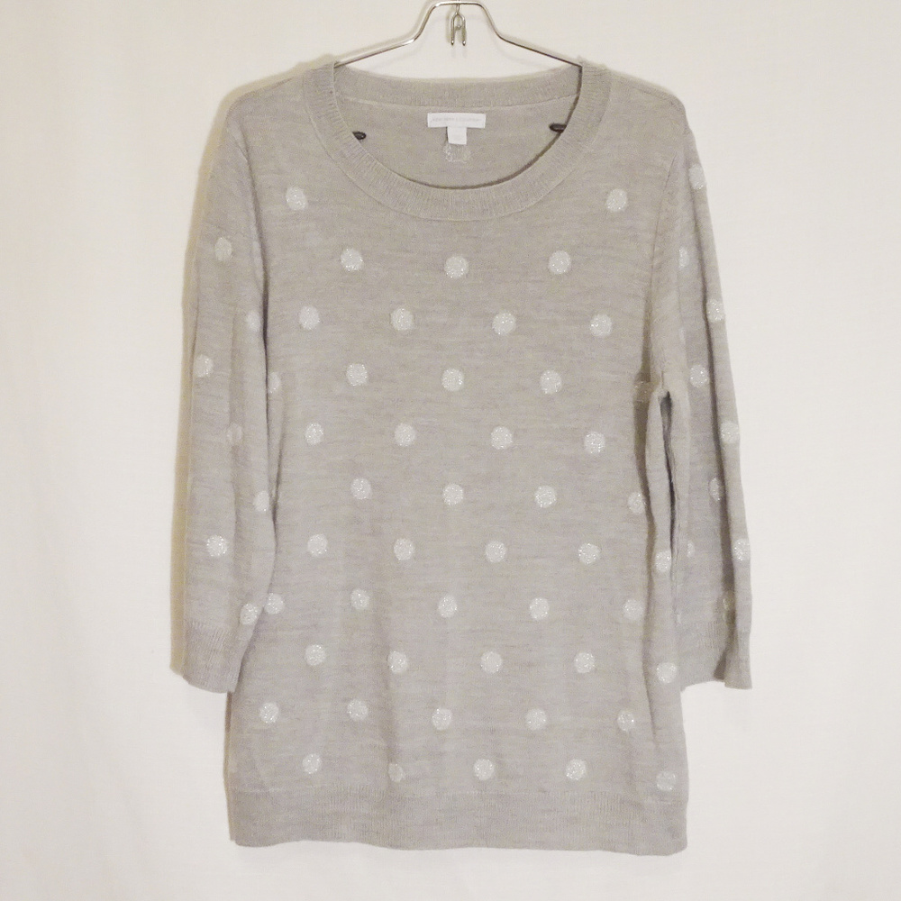 NWOT Women's Blouse Size L Gray Dots 3/4 Sleeve